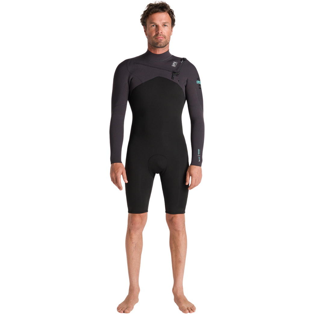 2026 C-Skins Mens NuWave Session 3/2mm Chest Zip Springsuit Wetsuit C-NSE32SPM - Black / Meteor X / Petrol